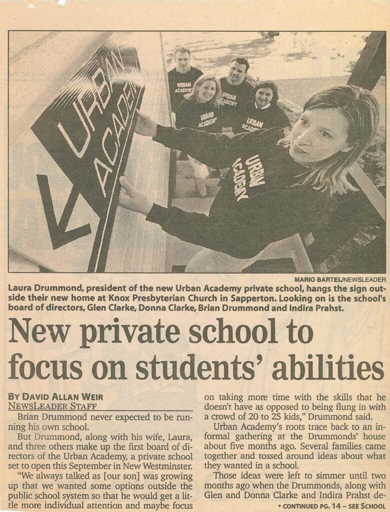News clipping about the opening of Urban Academy